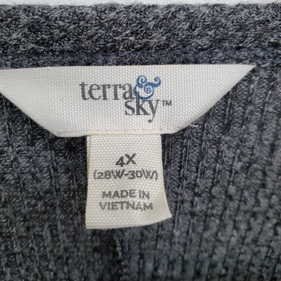 Terra & Sky 4X Sweater V-Neck Knit Lightweight Pullover Black Gray Plus Size - Picture 4 of 12
